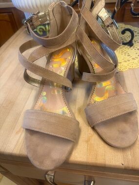 Circus by Sam Edelman Taupe Suede Strappy Block Heel Sandals